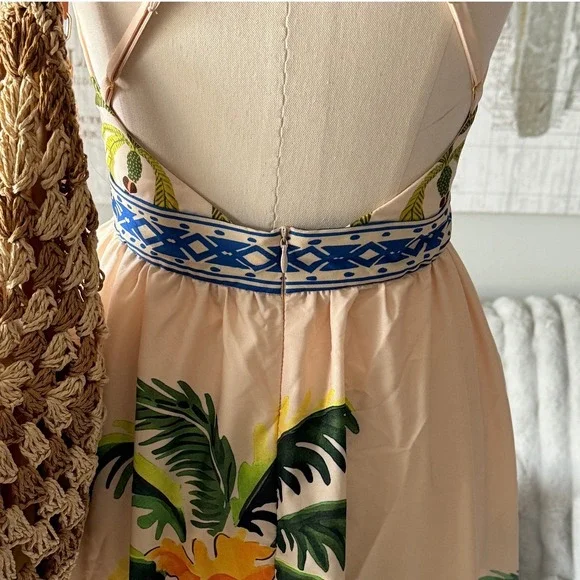 SHEIN Tropical Palm Tree Maxi Dress Halter Neck Resort Wear Size XS - Picture 4 of 7